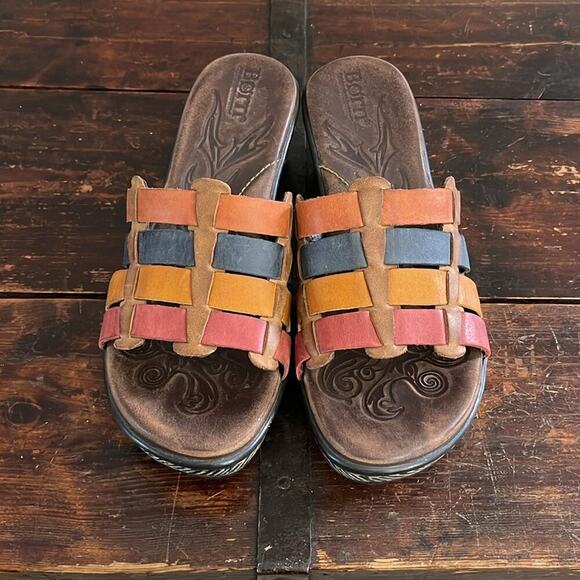 Born Multi-Color Leather Platform Sandals Size 7/38 - Picture 5 of 8